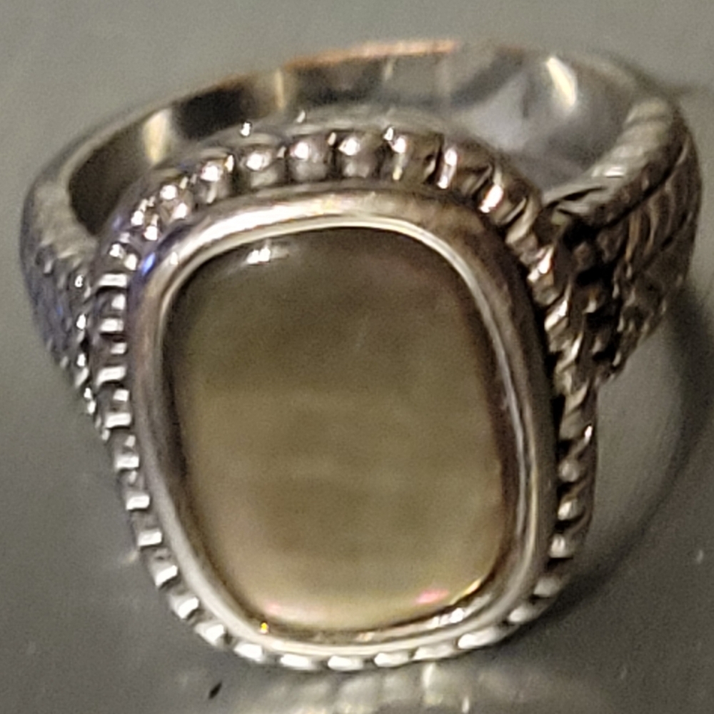 Vtg Iridescent Rectangular Opaque Gem Silver Ring… - image 7